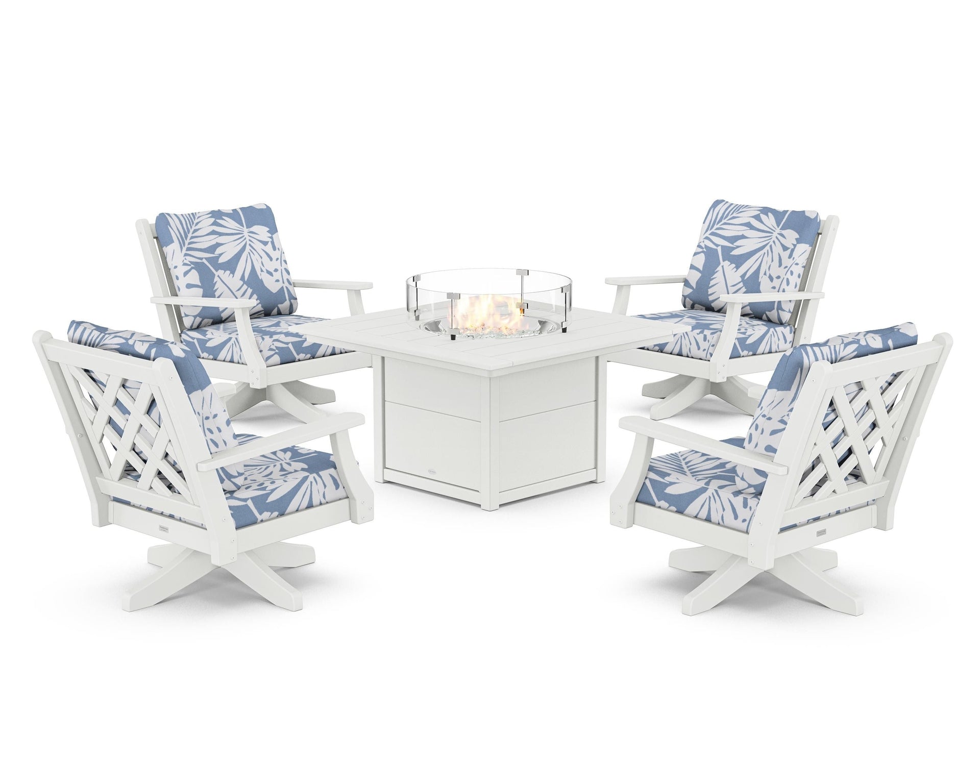 Wovendale 5-Piece Deep Seating Swivel Conversation Set with Fire Pit Table