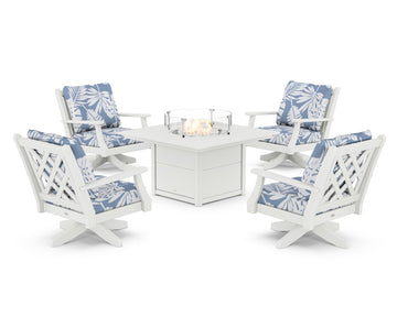 Wovendale 5-Piece Deep Seating Swivel Conversation Set with Fire Pit Table