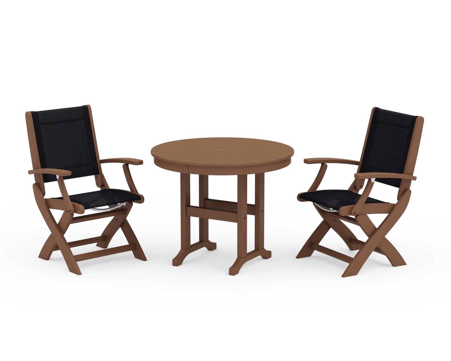 Coastal Folding Chair 3-Piece Round Dining Set