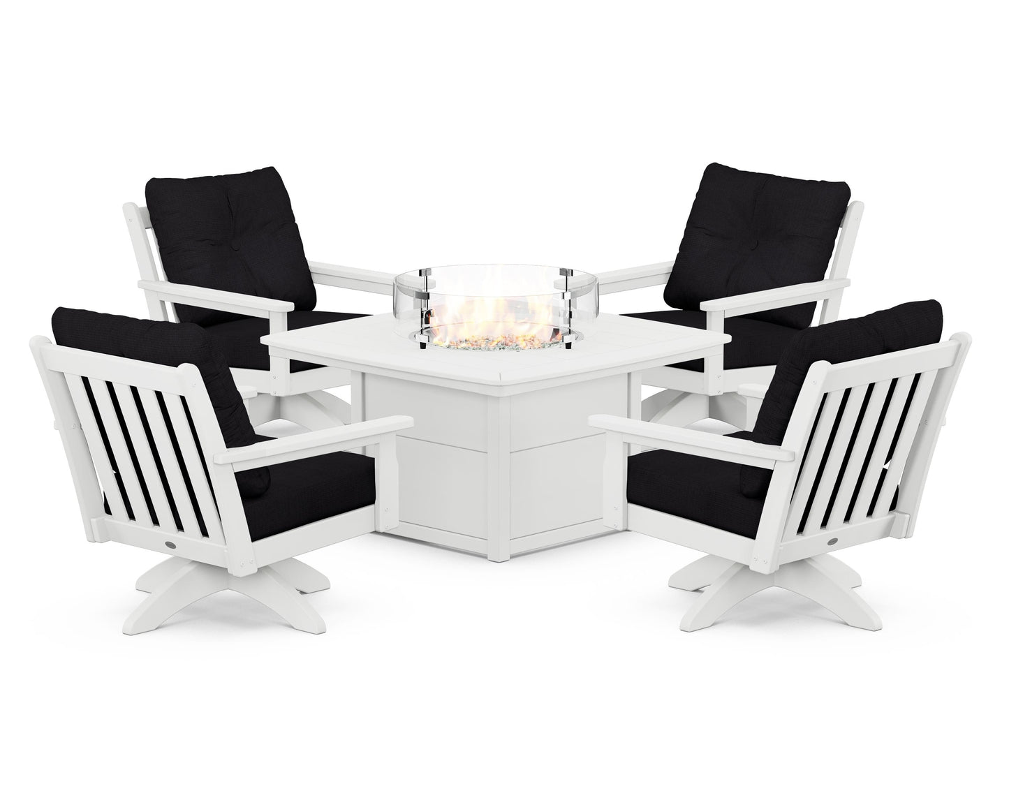 Vineyard 5-Piece Deep Seating Swivel Conversation Set with Fire Pit Table