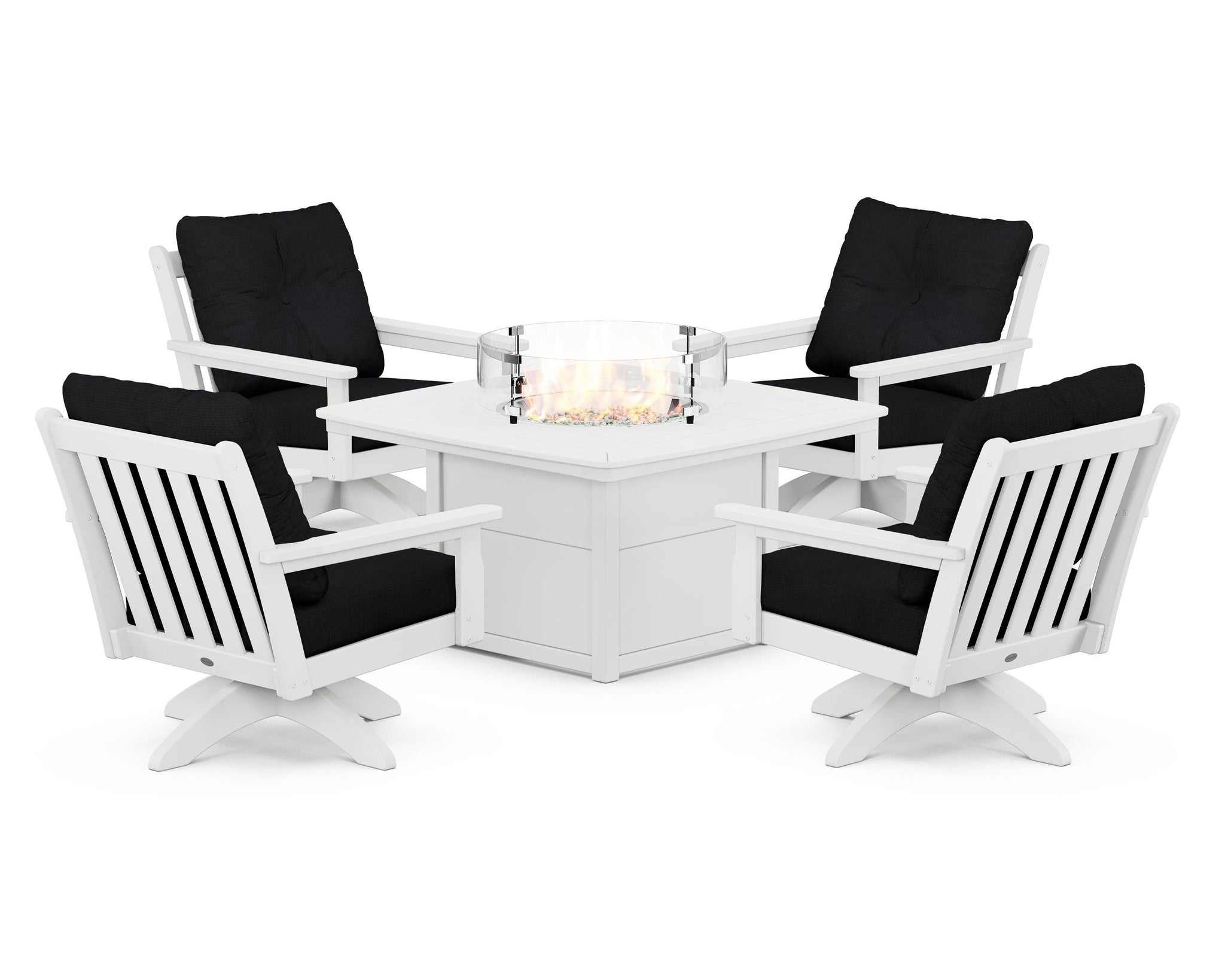 Vineyard 5-Piece Deep Seating Swivel Conversation Set with Fire Pit Table