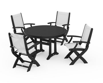 Coastal Folding Chair 5-Piece Round Dining Set with Trestle Legs