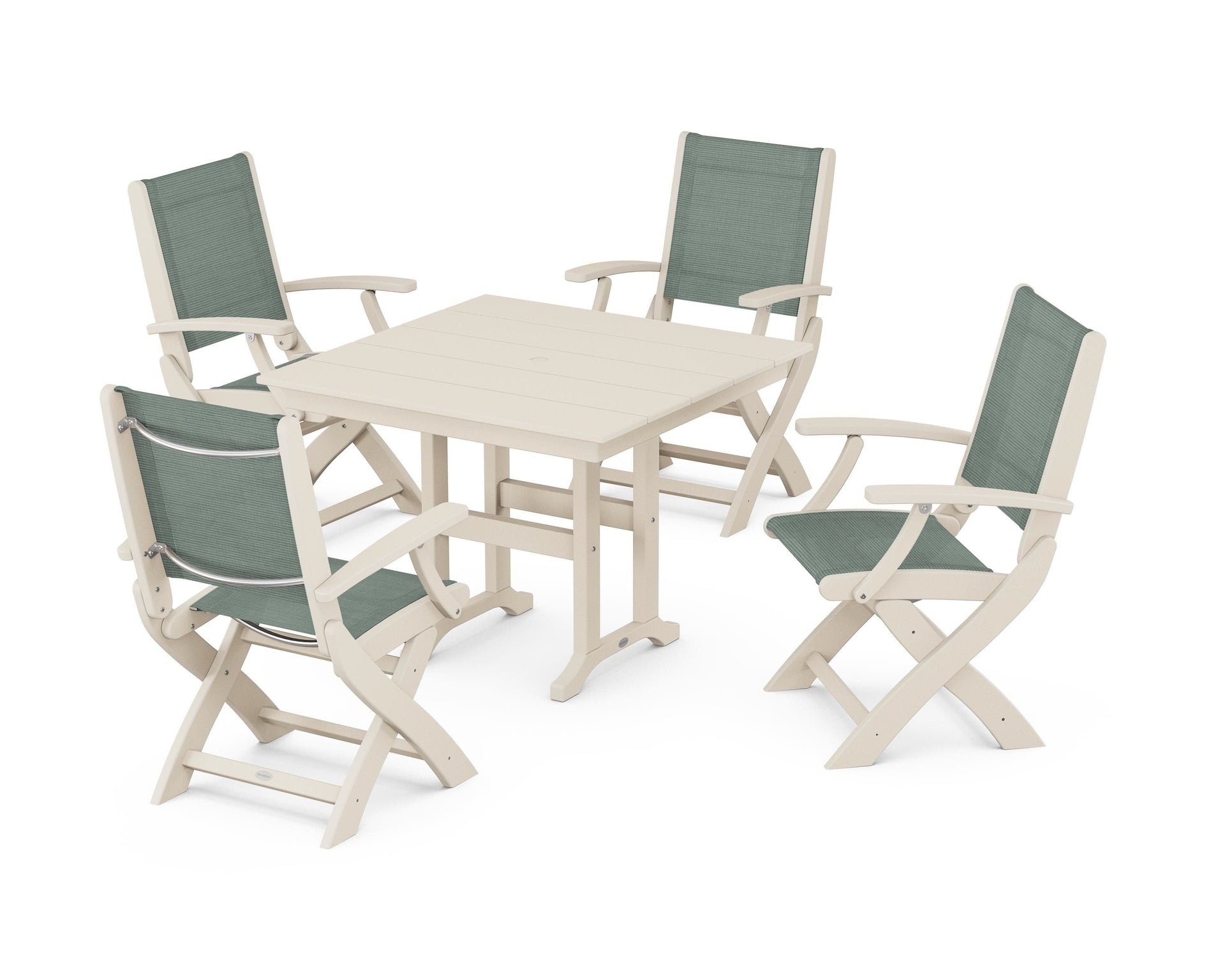Coastal Folding Chair 5-Piece Farmhouse Dining Set