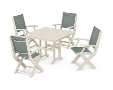 Coastal Folding Chair 5-Piece Farmhouse Dining Set