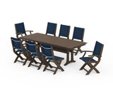 Coastal 9-Piece Folding Dining Chair Farmhouse Dining Set with Trestle Legs
