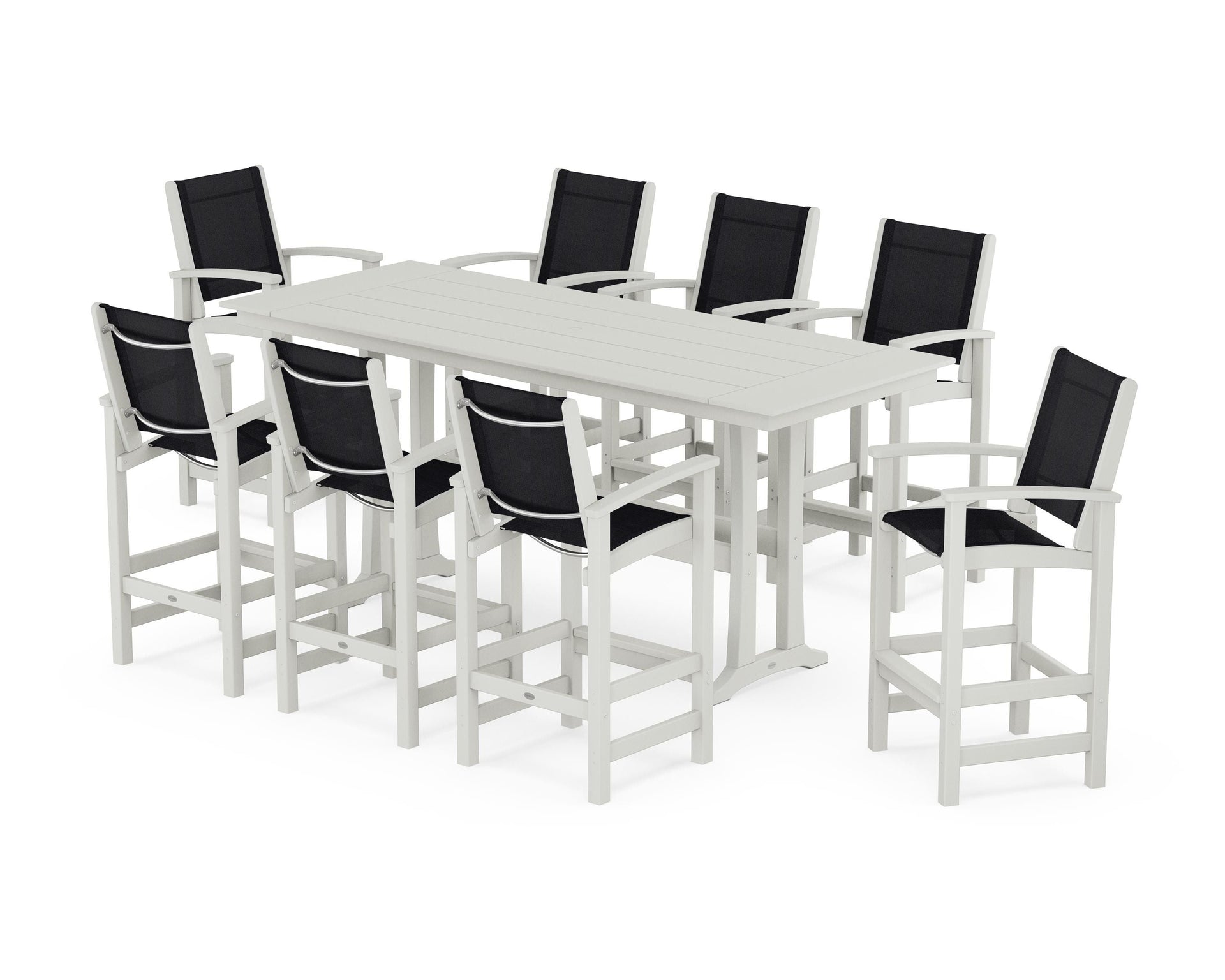 Coastal 9-Piece Farmhouse Bar Set with Trestle Legs