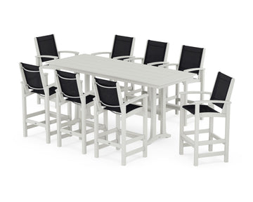 Coastal 9-Piece Farmhouse Bar Set with Trestle Legs