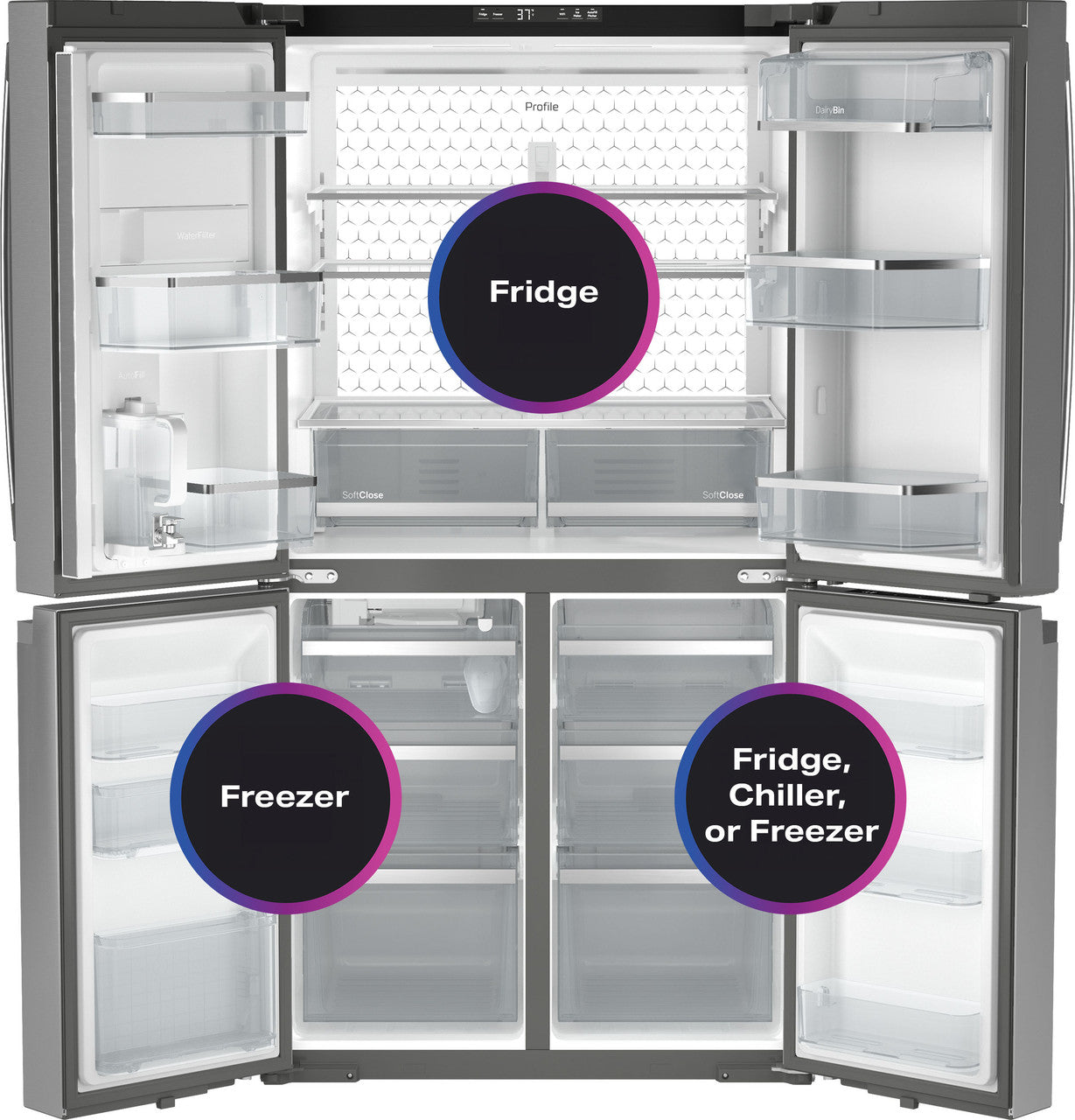 GE Profile™ ENERGY STAR® 28.3 Cu. Ft. Quad-Door Refrigerator with Dual-Dispense AutoFill Pitcher