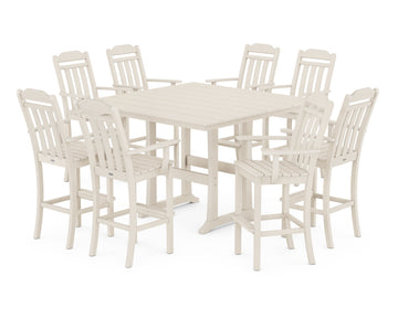 Cottage 9-Piece Farmhouse Bar Set with Trestle Legs