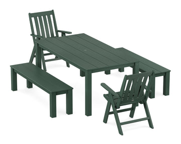 Vineyard Folding Chair 5-Piece Parsons Dining Set with Benches