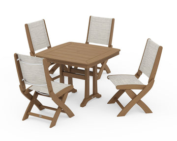 Coastal Folding Side Chair 5-Piece Dining Set with Trestle Legs