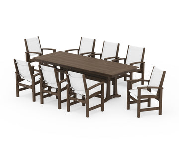 Coastal 9-Piece Farmhouse Dining Set with Trestle Legs