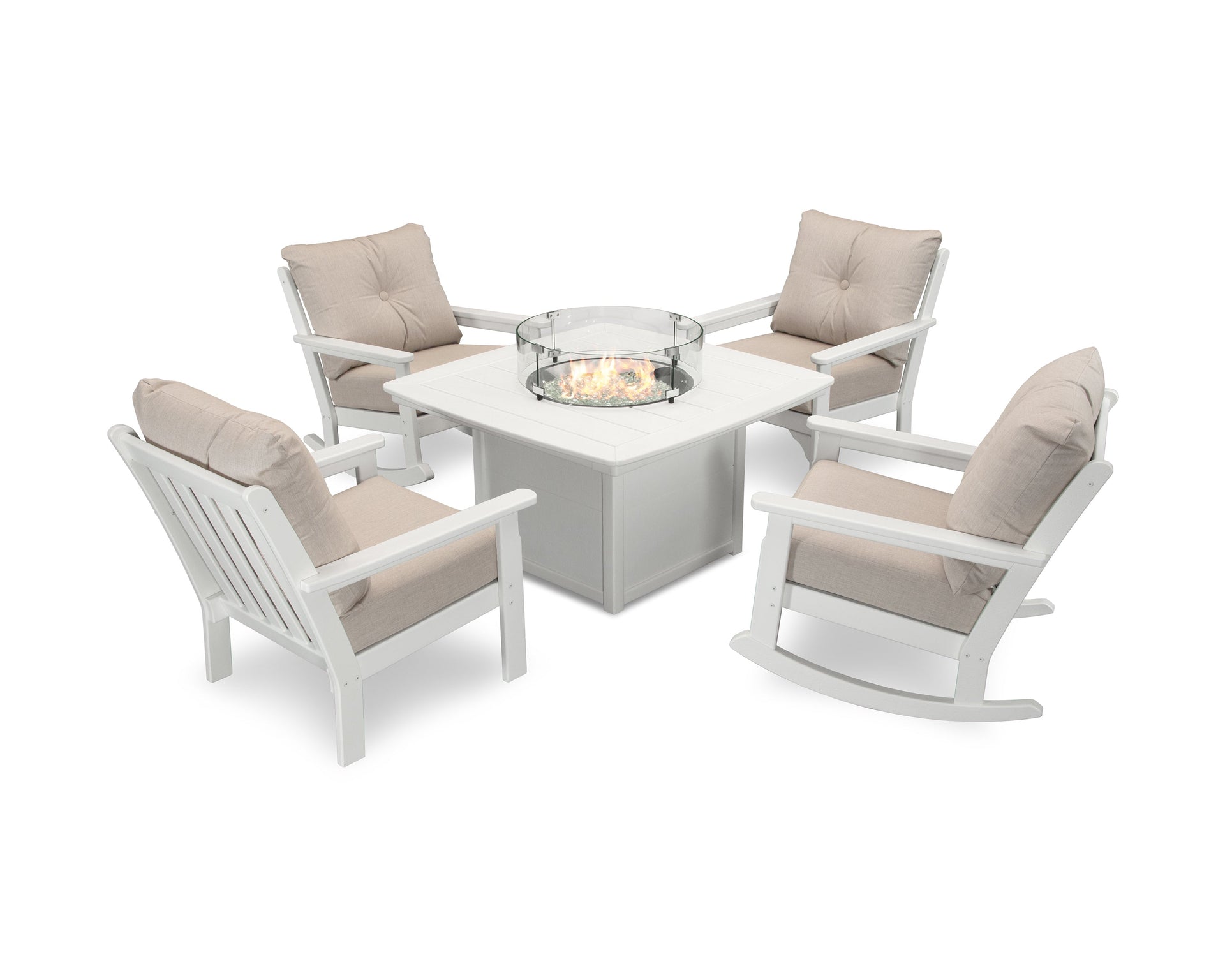 Vineyard 5-Piece Deep Seating Rocking Chair Conversation Set with Fire Pit Table