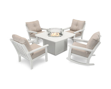 Vineyard 5-Piece Deep Seating Rocking Chair Conversation Set with Fire Pit Table