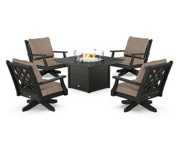 Wovendale 5-Piece Deep Seating Swivel Conversation Set with Fire Pit Table