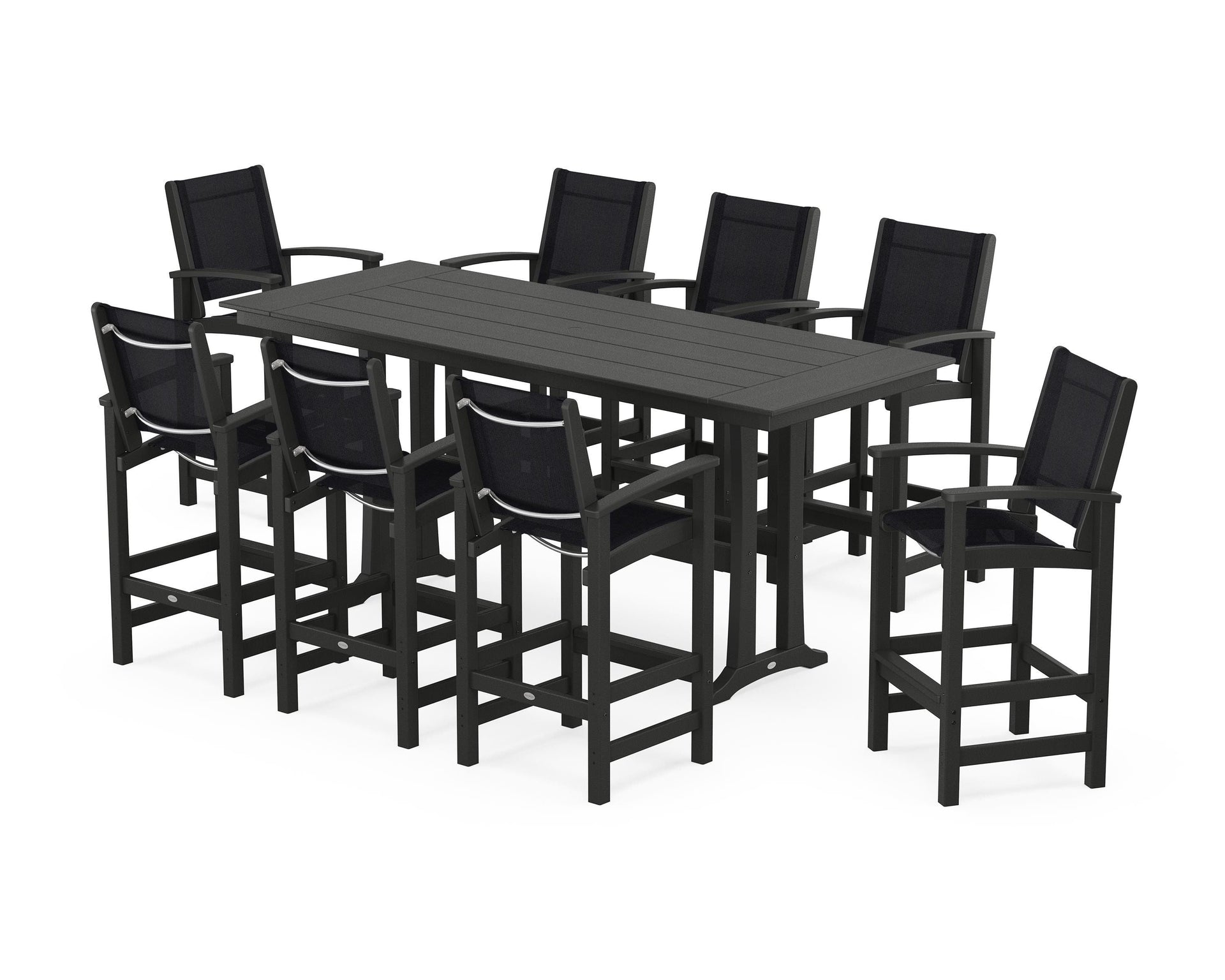 Coastal 9-Piece Farmhouse Bar Set with Trestle Legs
