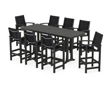 Coastal 9-Piece Farmhouse Bar Set with Trestle Legs