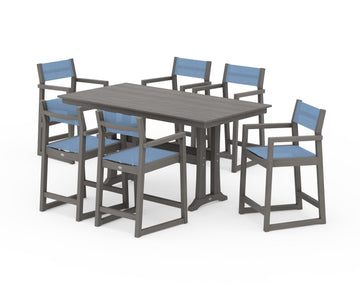 EDGE Sling Arm Chair 7-Piece Farmhouse Counter Set with Trestle Legs