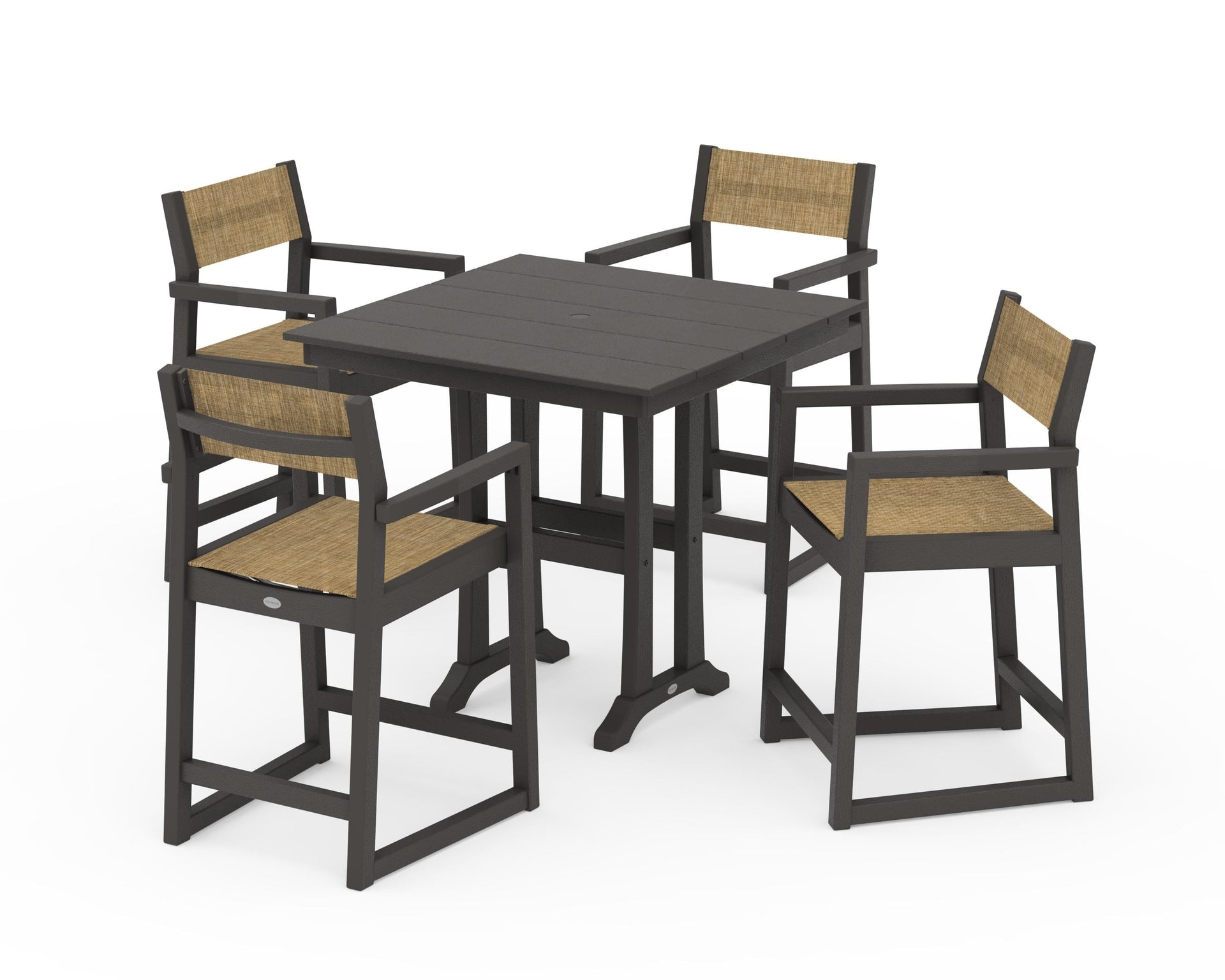 EDGE Sling Arm Chair 5-Piece Farmhouse Counter Set with Trestle Legs