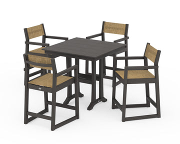 EDGE Sling Arm Chair 5-Piece Farmhouse Counter Set with Trestle Legs