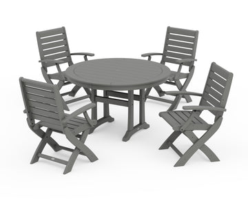 Signature Folding Chair 5-Piece Round Dining Set with Trestle Legs