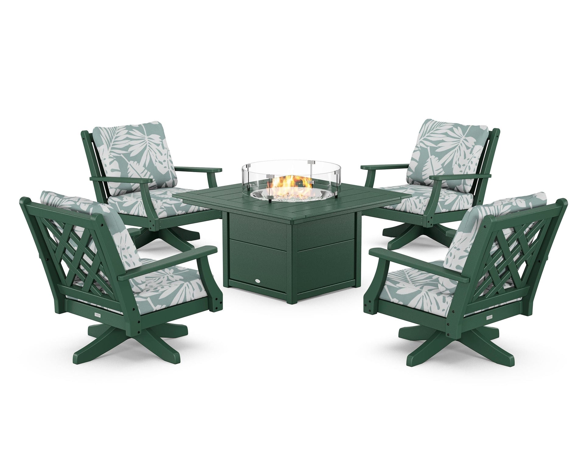 Wovendale 5-Piece Deep Seating Swivel Conversation Set with Fire Pit Table