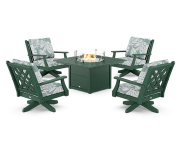 Wovendale 5-Piece Deep Seating Swivel Conversation Set with Fire Pit Table