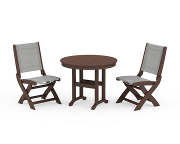 Coastal Folding Side Chair 3-Piece Round Dining Set