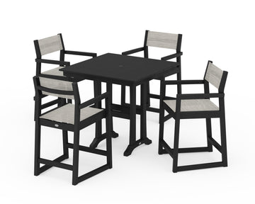 EDGE Sling Arm Chair 5-Piece Farmhouse Counter Set with Trestle Legs