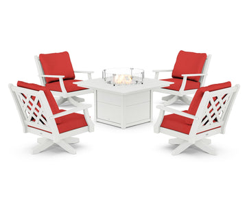 Wovendale 5-Piece Deep Seating Swivel Conversation Set with Fire Pit Table