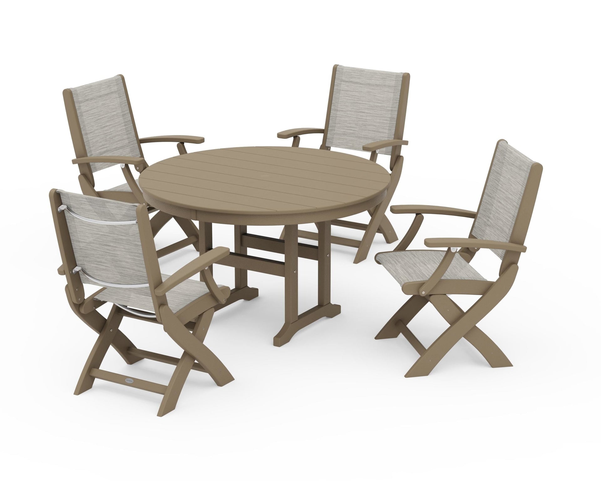 Coastal Folding Chair 5-Piece Round Dining Set