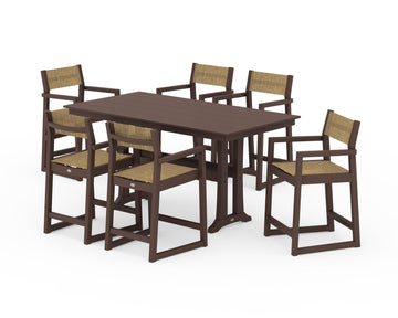 EDGE Sling Arm Chair 7-Piece Farmhouse Counter Set with Trestle Legs