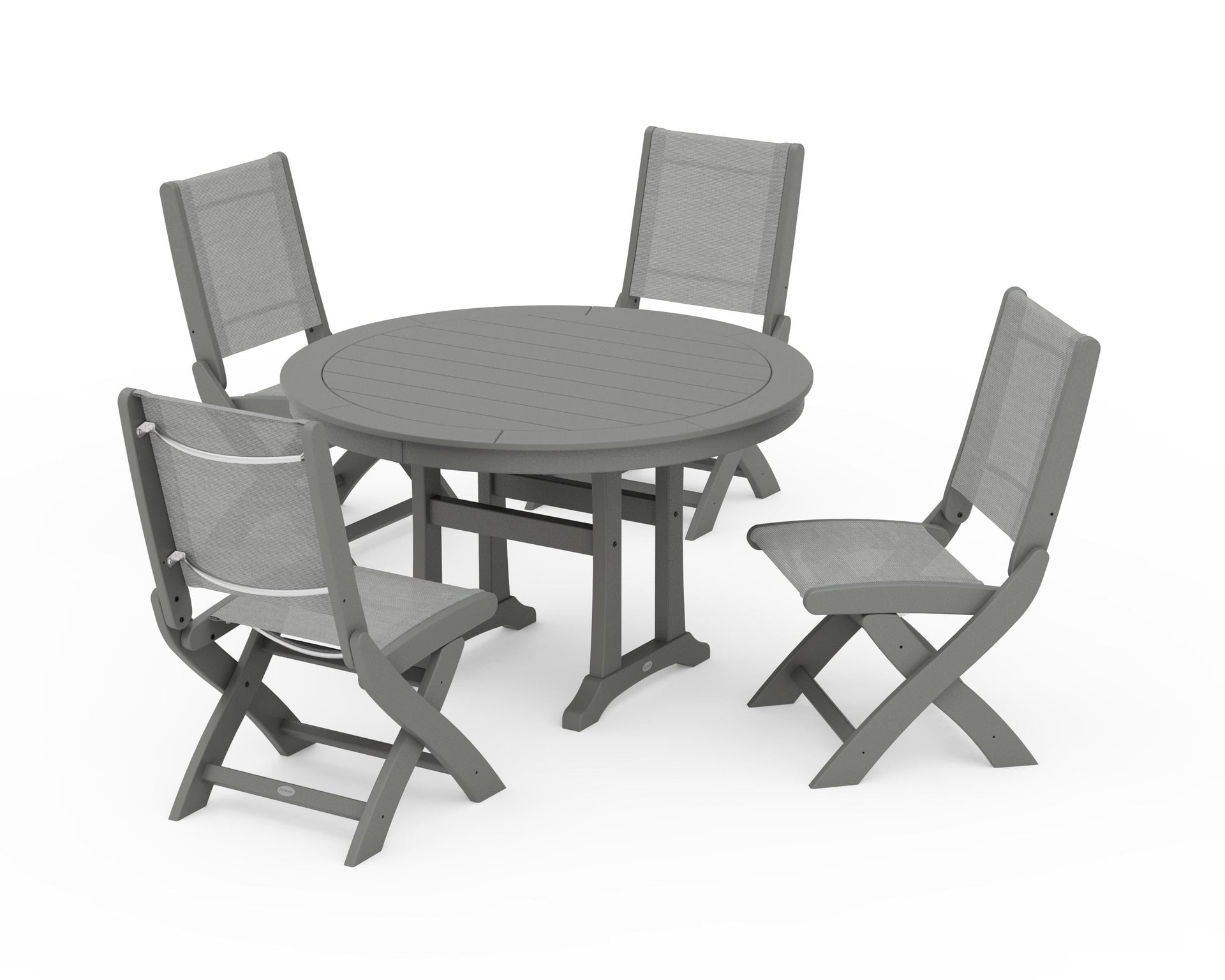 Coastal Folding Side Chair 5-Piece Round Dining Set With Trestle Legs