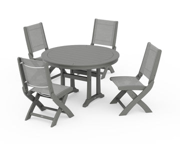 Coastal Folding Side Chair 5-Piece Round Dining Set With Trestle Legs
