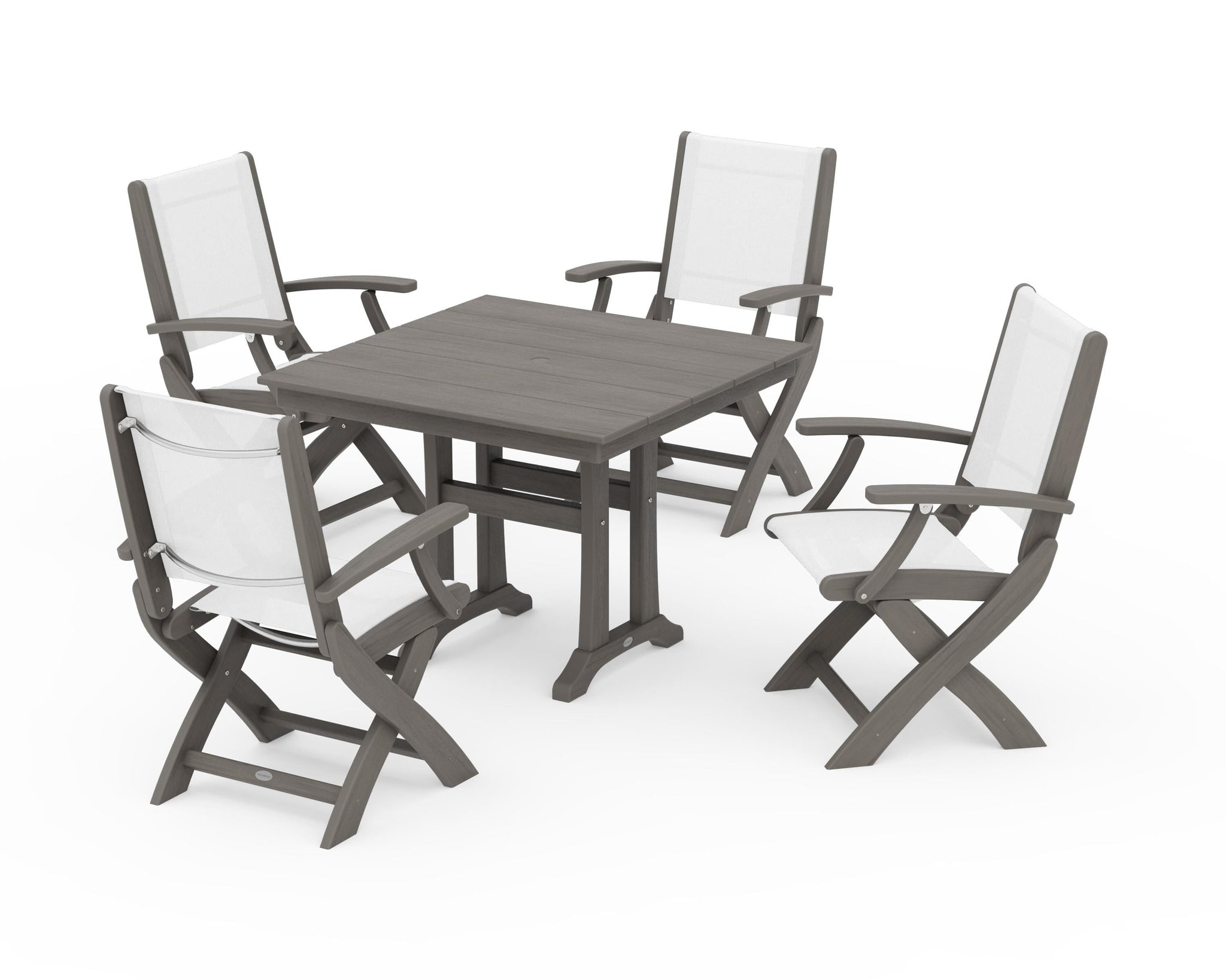Coastal Folding Chair 5-Piece Farmhouse Dining Set With Trestle Legs