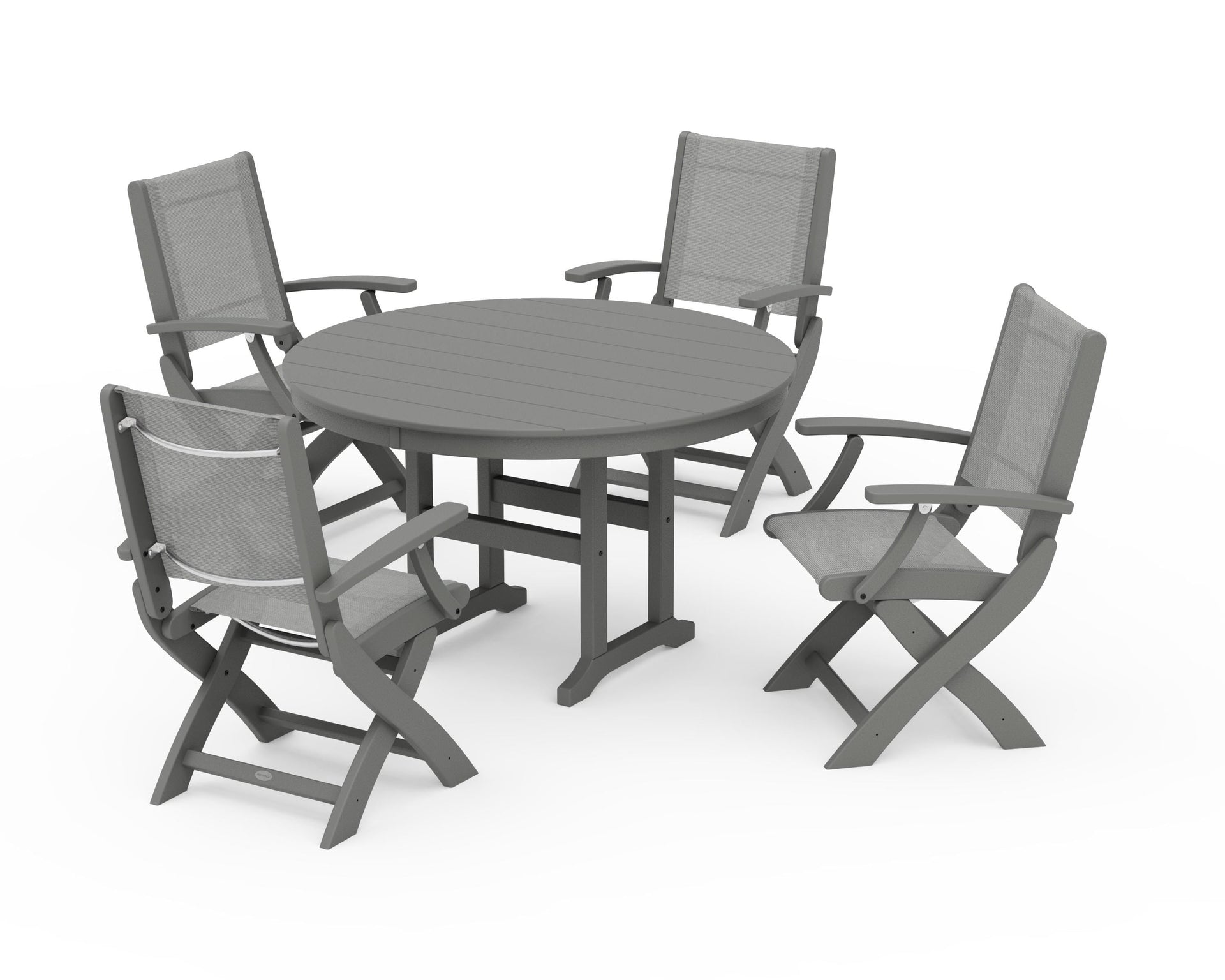 Coastal Folding Chair 5-Piece Round Dining Set