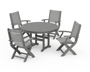 Coastal Folding Chair 5-Piece Round Dining Set
