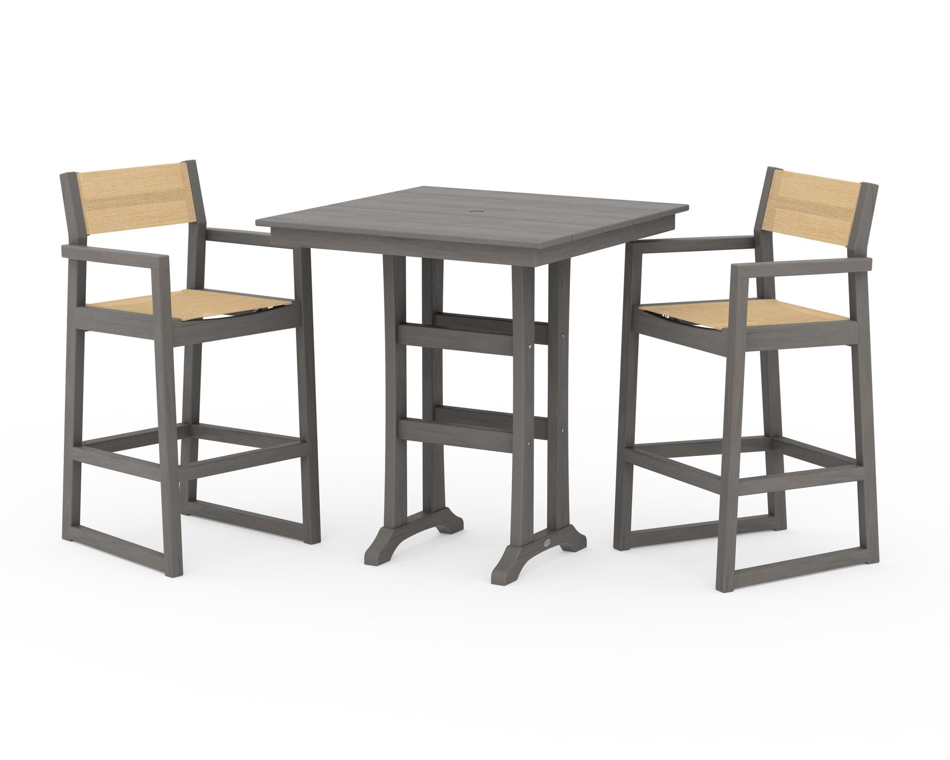 EDGE Sling Arm Chair 3-Piece Farmhouse Bar Set with Trestle Legs