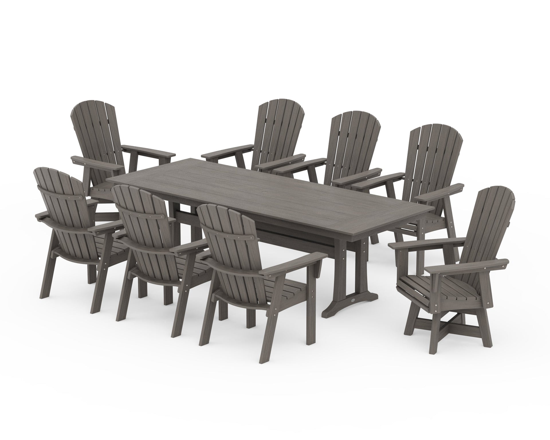 Nautical Curveback Adirondack Swivel 9-Piece Farmhouse Dining Set with Trestle Legs