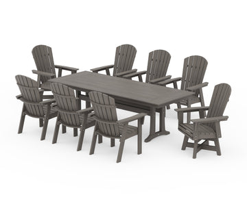 Nautical Curveback Adirondack Swivel 9-Piece Farmhouse Dining Set with Trestle Legs