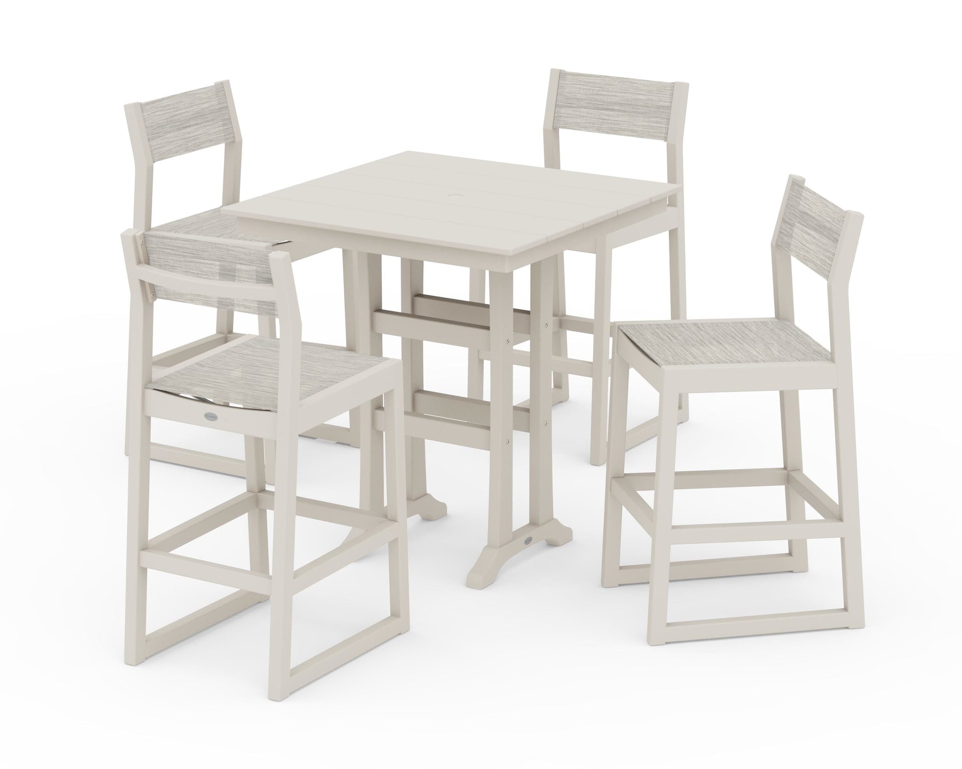 EDGE Sling Arm Chair 5-Piece Farmhouse Bar Set with Trestle Legs