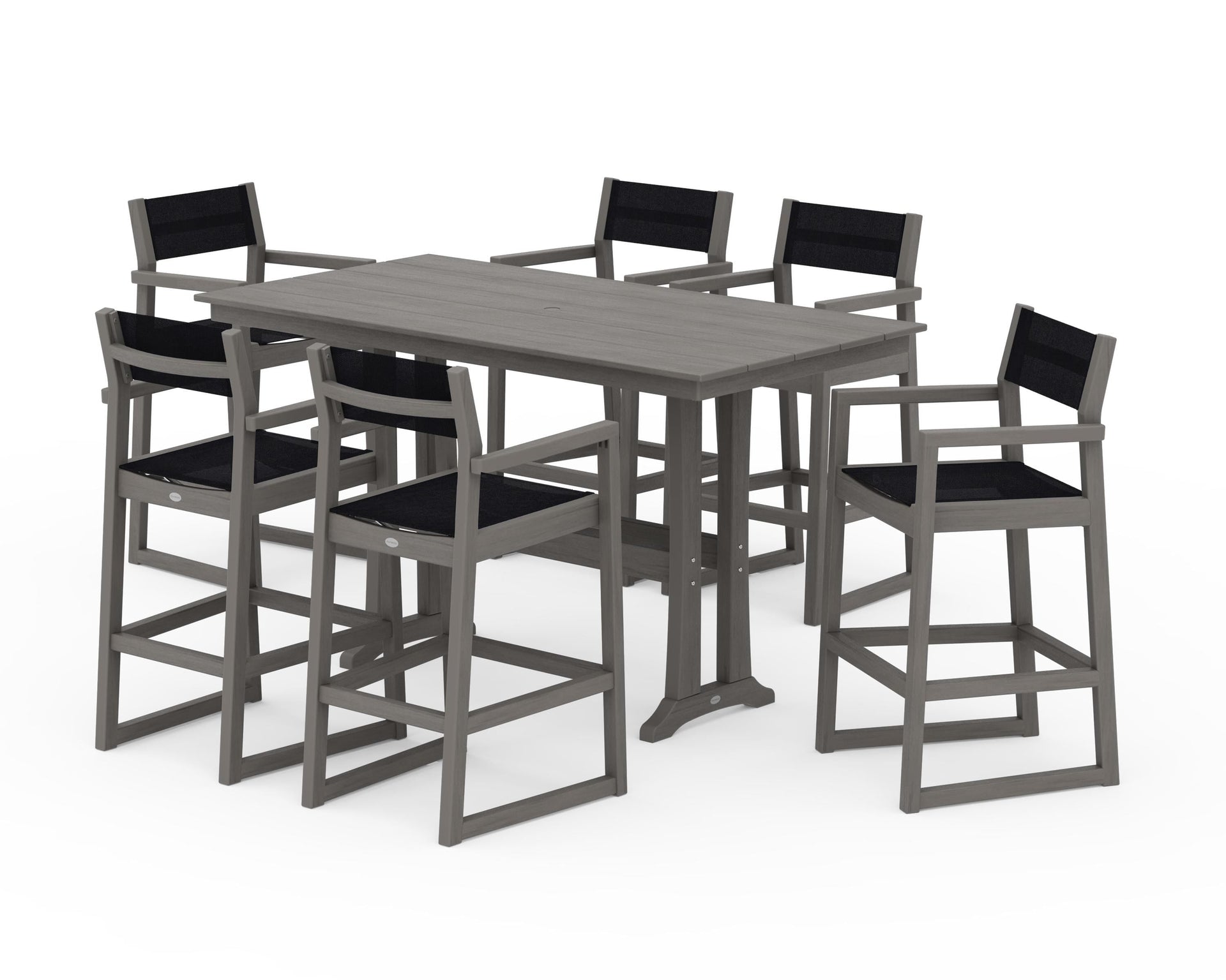 EDGE Sling Arm Chair 7-Piece Farmhouse Bar Set with Trestle Legs
