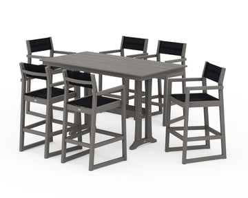 EDGE Sling Arm Chair 7-Piece Farmhouse Bar Set with Trestle Legs