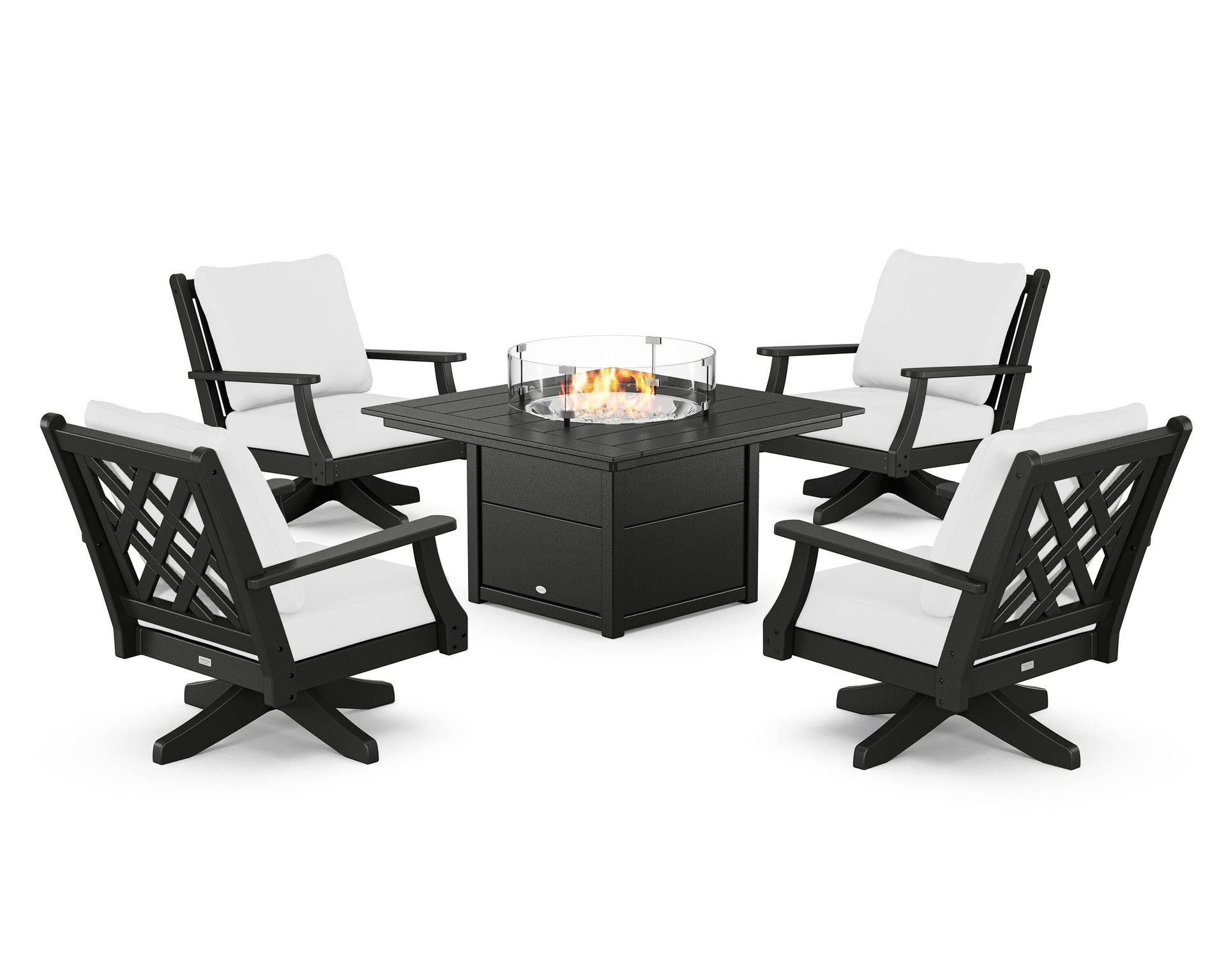 Wovendale 5-Piece Deep Seating Swivel Conversation Set with Fire Pit Table