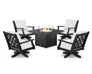 Wovendale 5-Piece Deep Seating Swivel Conversation Set with Fire Pit Table