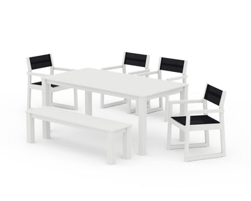EDGE Sling Arm Chair 6-Piece Parsons Dining Set with Bench