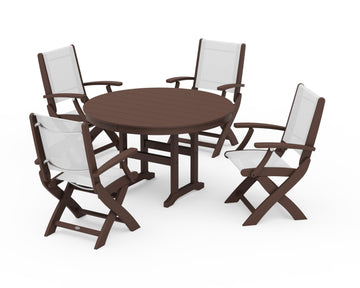 Coastal Folding Chair 5-Piece Round Dining Set