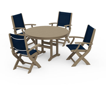 Coastal Folding Chair 5-Piece Round Dining Set