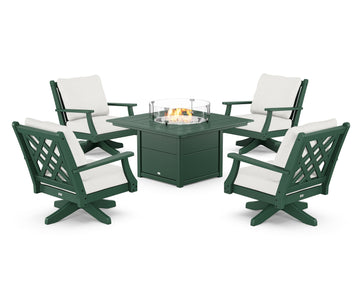 Wovendale 5-Piece Deep Seating Swivel Conversation Set with Fire Pit Table