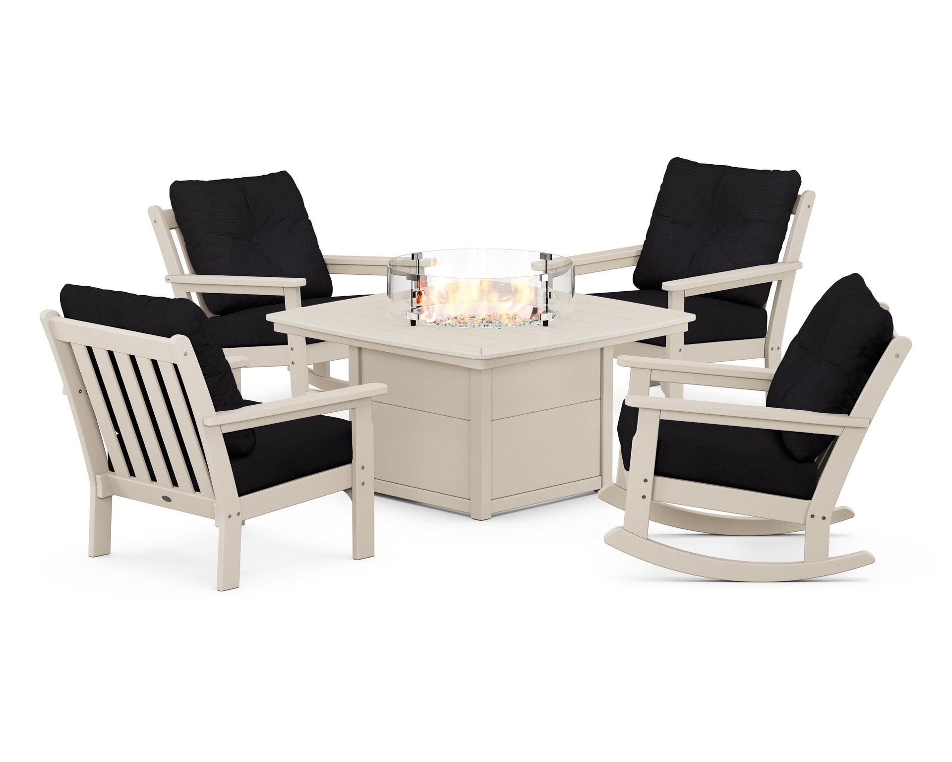 Vineyard 5-Piece Deep Seating Rocking Chair Conversation Set with Fire Pit Table
